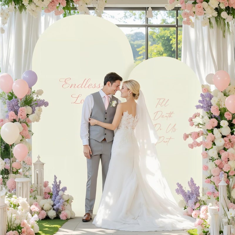 Suppromo Beige and Purple Arch Cover 2 Set-7.2FT, 6FT Arch Backdrop Cover Spandex Fitted Wedding Arch Stand Covers for Bridal Shower Wedding Baby Shower Birthday Party Ceremony Photo Background Decorations - Image 4